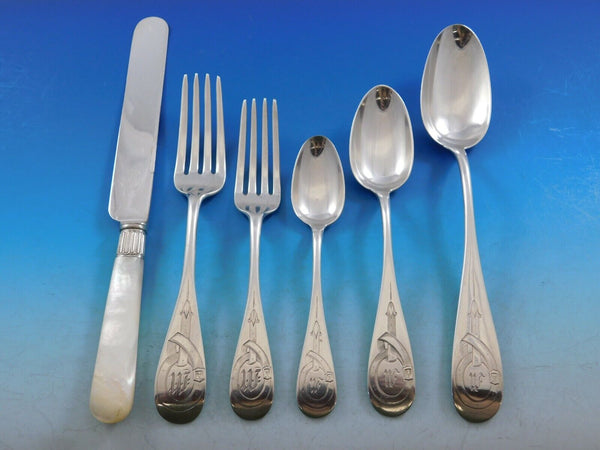 Very Early California Sterling Silver Flatware Set c1870's Race Horse Equestrian