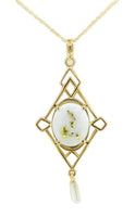 14K Yellow Gold 2.16ct Genuine Natural Gold Vein Quartz Pendant Lavaliere #J4200