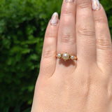 14k Rosey Yellow Gold Cultured Pearl Three-Stone Ring Size 7.5 Jewelry (#J6780)