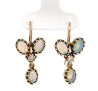 14k Yellow Gold Genuine Natural Opal Diamond Drop Earrings w/Lively Color #J7297