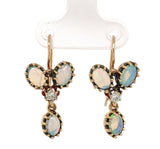 14k Yellow Gold Genuine Natural Opal Diamond Drop Earrings w/Lively Color #J7297