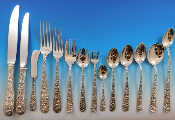Repousse by Kirk Sterling Silver Flatware Set Service 183 pieces Dinner Vintage