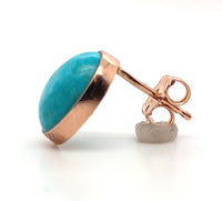 14k Rose Gold 2.97ct TW Genuine Natural Kingman Turquoise Stud Earrings (#J6111)