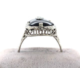 14k White Gold Custom Cut Genuine Natural Black Onyx Filigree Ring (#J5822)