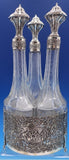 830 Silver Liquor Set 3-pc silver tops and hand engraved bottles Dutch #4344-2