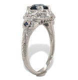 Art Deco Platinum 1.04 Carat Genuine Sapphire and Diamond Filigree Ring (#J7179)