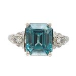 18k White Gold 3.99 Carat Teal Blue Genuine Natural Zircon Diamond Ring (#J6921)