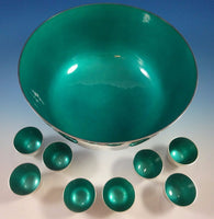 Towle Sterling Silver Punch Bowl and Cups with Turquoise Enamel (#1392)