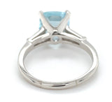 Platinum 2.51 Carat Cushion Cut Aquamarine Ring with Diamond Baguettes (#J6545)