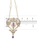 9k Lavaliere Pendant Necklace w/Amethyst and Seed Pearls with 14k Chain (#J7543)
