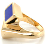 18k Yellow Gold Heavy Modern Genuine Natural Lapis Bypass Ring Size 6.25 #J7308