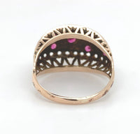 14k Yellow Rosey Gold Retro Synthetic Lab-Created Ruby Dome Ring (#J6311)