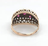 14k Yellow Rosey Gold Retro Synthetic Lab-Created Ruby Dome Ring (#J6311)