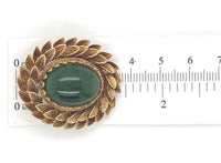 14k Yellow Gold Oval Green Nephrite Jade Leaf Wreath Pin Jewelry (#J7041)