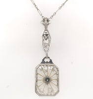 10k Gold Filigree Genuine Natural Rock Crystal Diamond Pendant Orig Chain #J6262