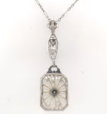 10k Gold Filigree Genuine Natural Rock Crystal Diamond Pendant Orig Chain #J6262