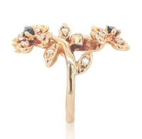 14k Gold Bypass Style Floral Ring w/Genuine Natural Diamond and Sapphires #J6622