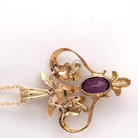 10k Yellow Gold Pendant with Purple Paste and Seed Pearls (#J6167)
