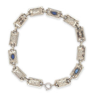 10k White Gold Art Deco Diamond Filigree Bracelet w/ Paste Stones 7.25" (#J6882)