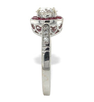 14k White Gold .80ct European Cut Genuine Natural Diamond Ring Ruby Halo #J7265