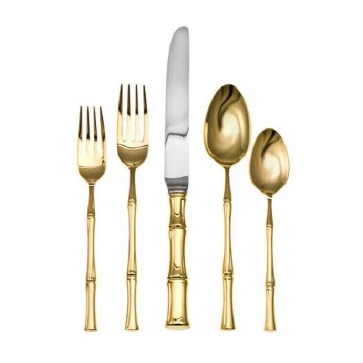 Bamboo Gold D'Oro by Ricci Stainless Steel Flatware Set for 4 Service 20 pc New