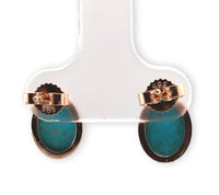 14k Rose Gold Genuine Kingman Turquoise Stud Earrings 3.12 Carats TW (#J7141)