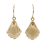 14k Gold Genuine Natural Citrine Carved Fan Shaped Drop Earrings (#J7520)