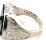 10k White Gold Genuine Natural Black Onyx Men's Ring with Diamonds (#J5829)