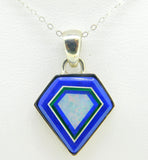 14k White Gold Genuine Natural Opal and Lapis Intarsia Pendant (#J4208)
