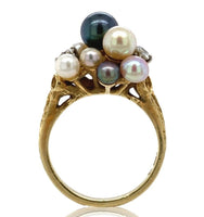 18k Yellow Gold Black White and Pink Pearl and Diamond Ring Size 6.5 (#J7080)