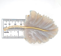 16k Yellow Gold .666 Large Carved Genuine Natural Chalcedony Leaf Pin (#J6234)
