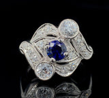 Platinum Blue Genuine Natural Sapphire and Diamond Ring Size 6.25 (#J6392)