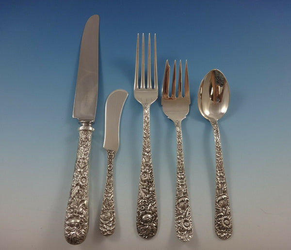 Repousse by Kirk Sterling Silver Flatware Set For 8 Service 43 Pieces