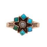 Victorian 10k Rose Gold Turquoise / Glass and Pearl Rosette Ring (#J7077)