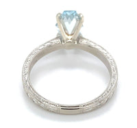 14k Gold Ring w/ Specialty Cut Genuine Natural Aquamarine Hand Engraved (#J6547)