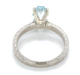 14k Gold Ring w/ Specialty Cut Genuine Natural Aquamarine Hand Engraved (#J6547)