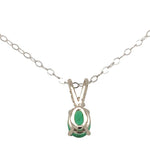 14k White Gold .33ct Oval Genuine Natural Emerald and Diamond Pendant (#J7390)