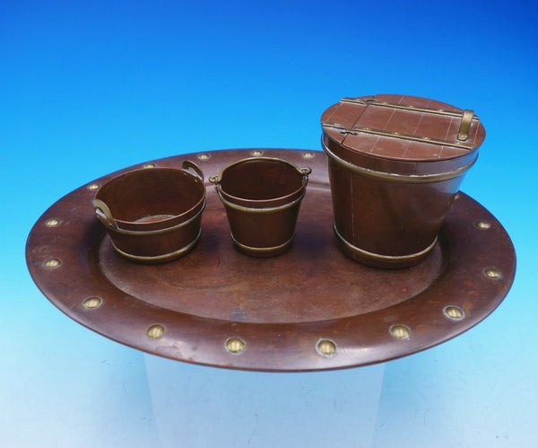 Mixed Metals Copper Brass Smoking Set 4pc Bucket Pail Arts and Crafts (#3557)