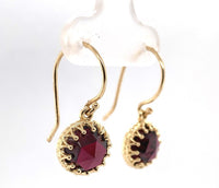14k Yellow Gold Rose Cut Genuine Natural Garnet Dangle Drop Earrings (#J6322)