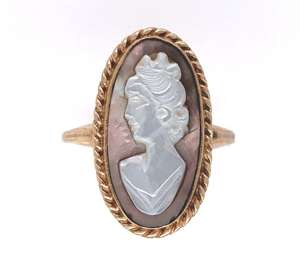 10k Yellow Gold Genuine Natural Mother of Pearl Shell Cameo Ring (#J6301)