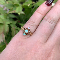 10k Rose Gold Victorian Genuine Natural Opal and Diamond Ring Size 6 (#J6289)
