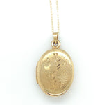 14k Yellow Gold Oval Locket with Hearts and Engraved Design (#J6437)