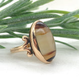 10k Yellow Gold Banded Genuine Natural Agate Ring Size 5 Jewelry (#J7271)