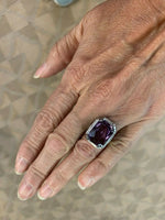 18k Gold Filigree Art Deco Large 9 Carat Genuine Natural Amethyst Ring (#J5267)