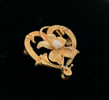10k Yellow Gold Art Nouveau Watch Pin Flower with Pearl (#J5466)