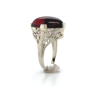 14k Gold Filigree Ring with 7.70 Carat Cabochon Genuine Natural Garnet (#J6459)