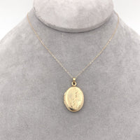 14k Yellow Gold Oval Locket with Hearts and Engraved Design (#J6437)