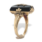 10k Yellow Gold Faceted Genuine Natural Black Onyx Ring with Diamond (#J7242)
