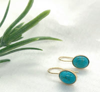14k Gold Genuine Natural Kingman Turquoise Drop Earrings 4.32 Carat TW (#J7143)
