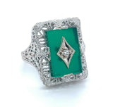 10k White Gold Filigree Genuine Natural Chrysoprase and Diamond Ring (#J4979)